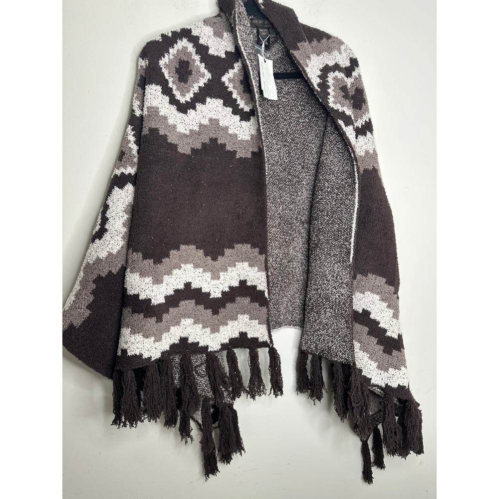 Barefoot Dreams CozyChic Aztec Fringe Poncho Espresso Multi Brown Tribal Wrap